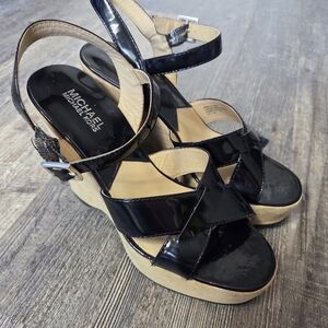 Michael Kors Black Patent Espadrille Sandals